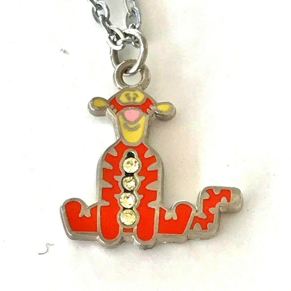 Vintage Disney Tigger Winnie The Pooh Necklace Charm 18" Silver Disneyana READ!